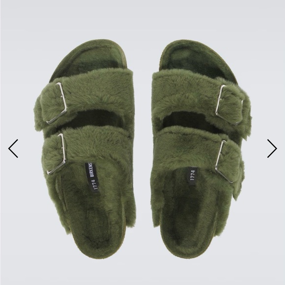 Green Fuzzy Slide Sandals - Picture 3 of 4